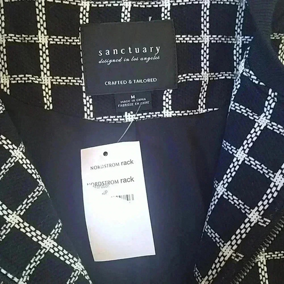 Sanctuary NWT City Coat Black and White Check‎ Pockets Collarless Womens Medium - Picture 12 of 14